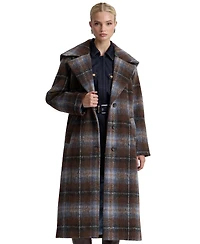 Avec Les Filles Women's Plaid Notch-Collar Maxi Coat