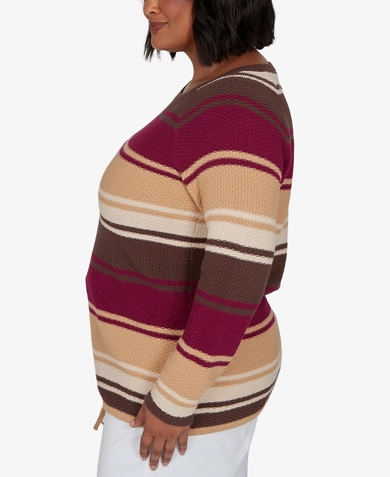 Hearts Of Palm Plus Stripe Long-Sleeve Crewneck Pullover