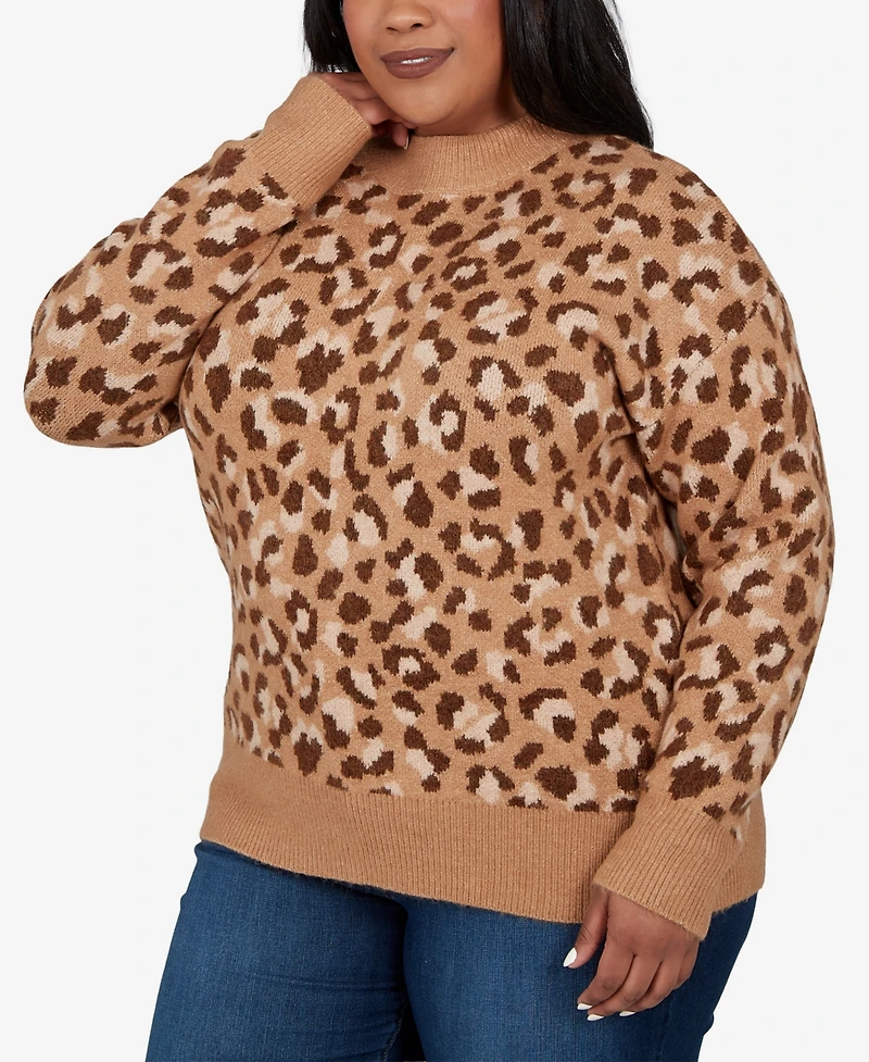 Hearts Of Palm Plus Leopard Spots Animal-Print Long-Sleeve Pullover