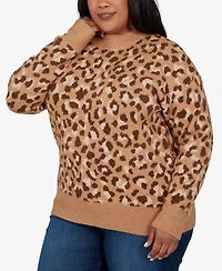 Hearts Of Palm Plus Leopard Spots Animal-Print Long-Sleeve Pullover