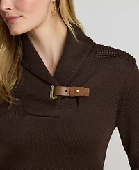 Lauren Ralph Women's Sabree Long Sleeve Buckle-Trim Sweater