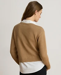 Lauren Ralph Women's V-Neck Long-Sleeve Relaxed-Fit Cotton Sweater