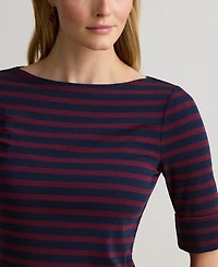 Lauren Ralph Women's Striped Stretch Cotton Boat Neck Top