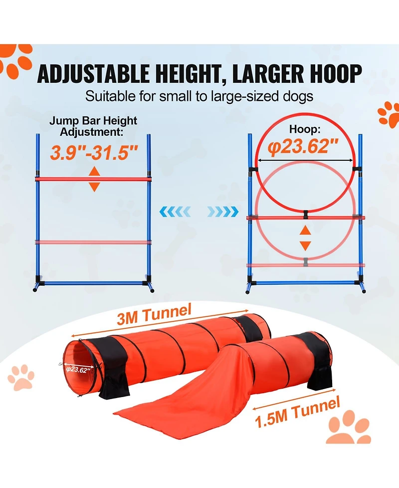 Vevor Dog Agility Training Equipment 7 Pcs Set Upgrade Hurdles 2 Tunnels Ring