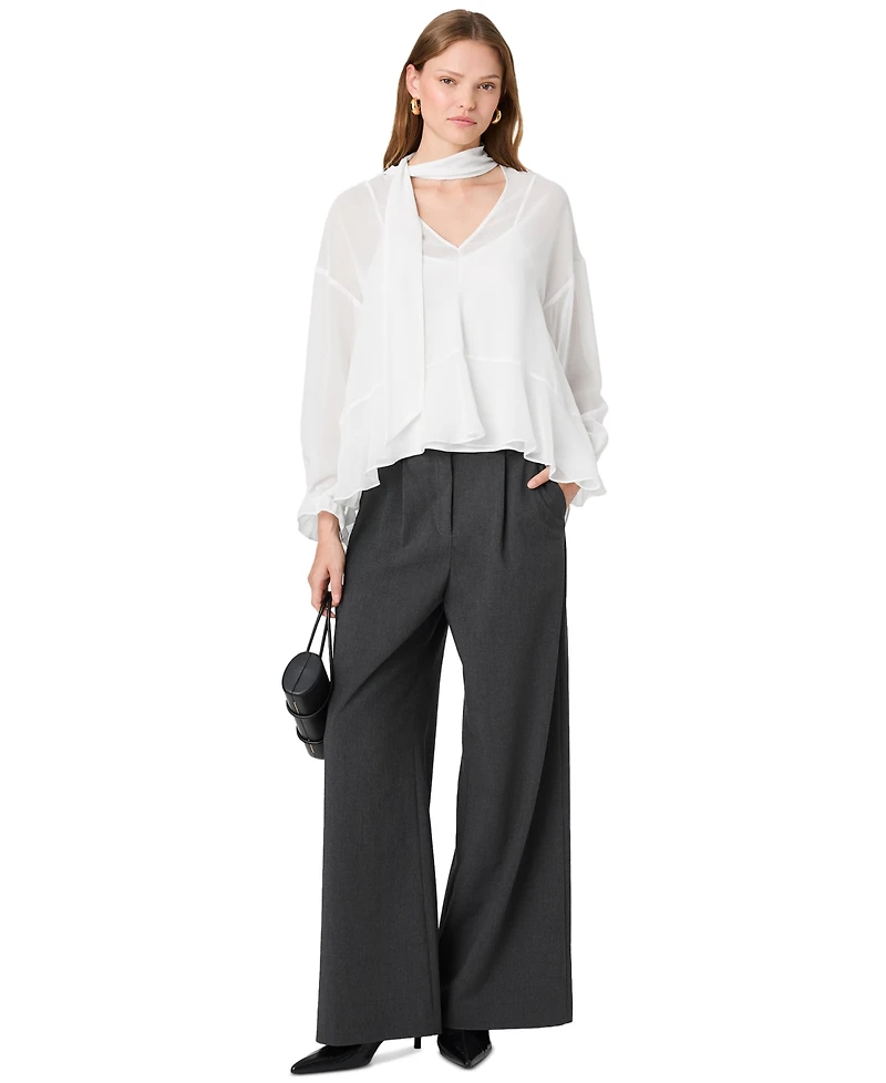 French Connection Women's Marina Tie-Front Chiffon Long-Sleeve Top