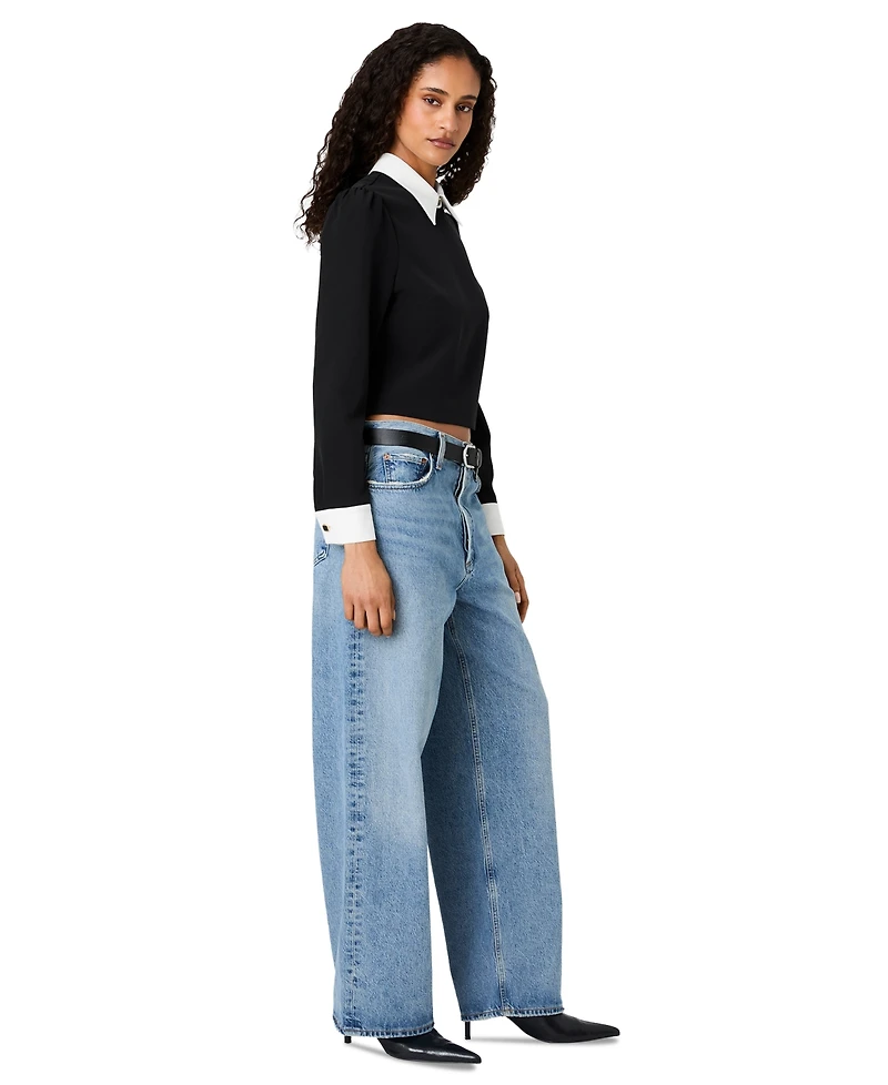French Connection Women's Echo Crepe Collar720 Point Collar Mini Long-Sleeve Blouse