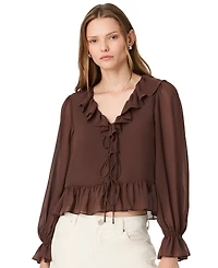 French Connection Women's Marina Long-Sleeve V-Neck Tie-Front Blouse