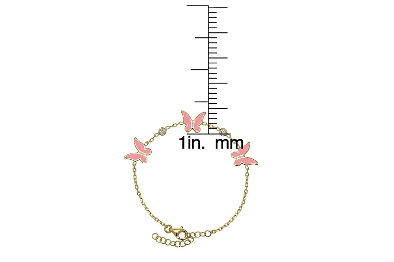 Lily Nily Enamel Butterflies and Cubic Zirconia Bezel Station Chain Link Bracelet in 14K