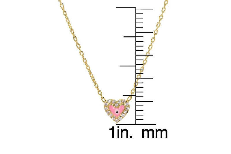 Lily Nily Girls Enamel Evil Eye Heart Cubic Zirconia Necklace in 14K