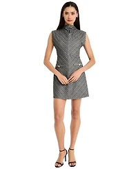 Donna Morgan Women's Sleeveless Mock Neck Herringbone Mini Dress