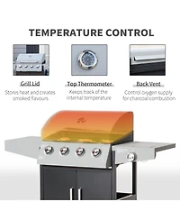 Mountaintop 52" Barbecue Grill with Wheels, 4+1 Burner Liquid Propane Gas Grill, Outdoor Cabinet Style Bbq Trolley with Side Burner