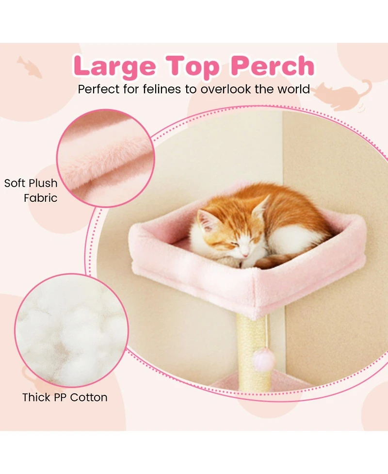 Sugift Cat Tree 58 Inch Multi-Level with Plush Wrapped Perch Dual Condos and Hanging Balls