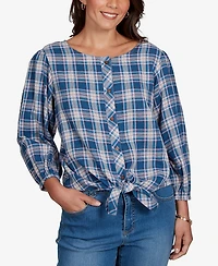 Ruby Rd. Petite Homestead Plaid 3/4-Sleeve Button-Front Top