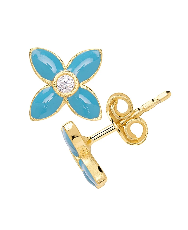 Lily Nily Girls Cubic Zirconia Flower Stud Earrings in 14K