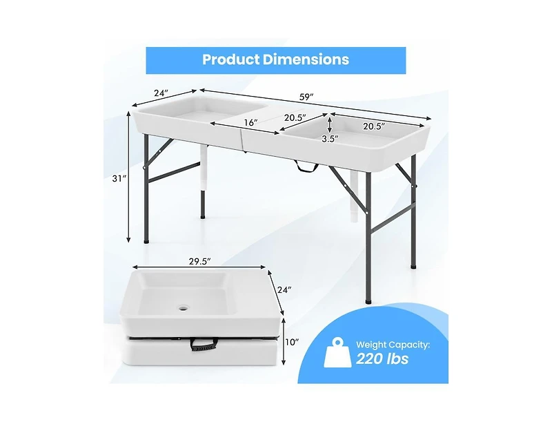 Boyel Living 5 Ft Folding Ice Cooler Table with Double Sinks for Camping Party Picnic Wedding