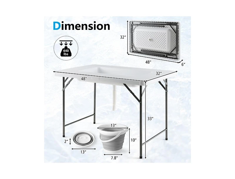 Boyel Living 4 Feet Folding Ice Bin Table with Skirt for Camping Picnic Wedding with Ice Bucket
