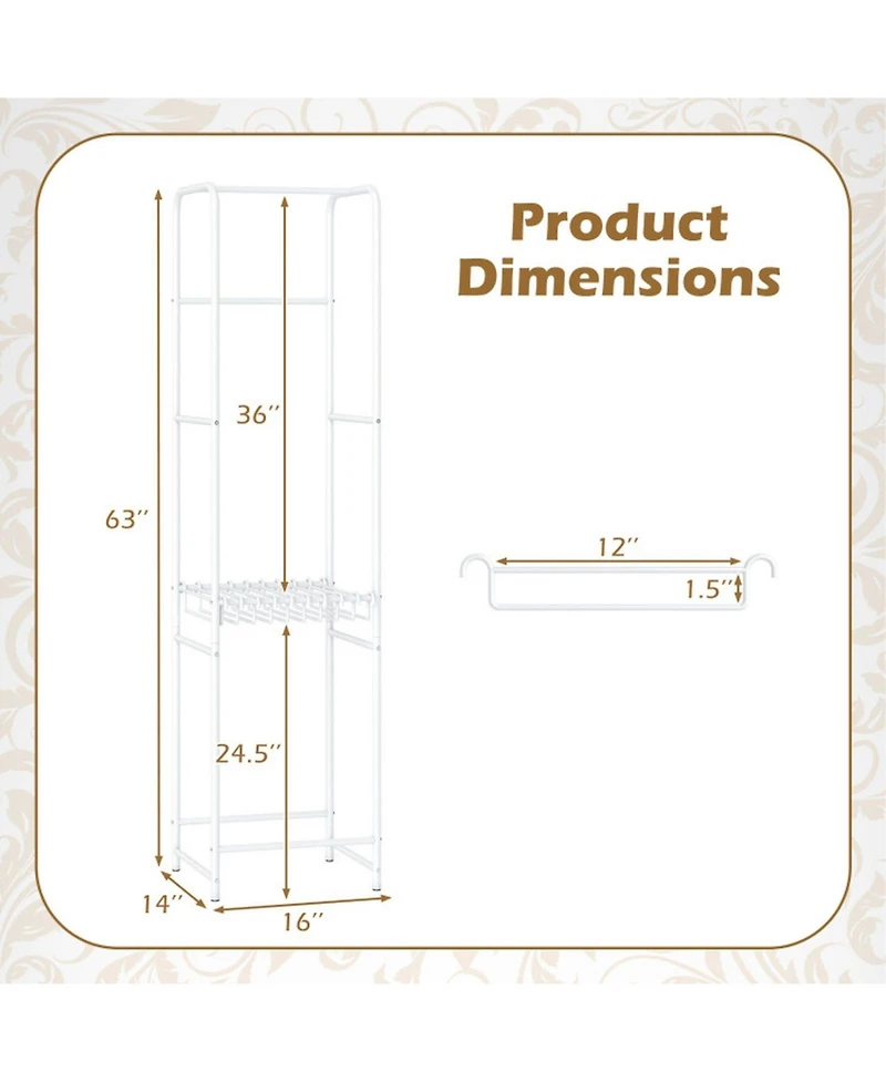 Sugift Slim Freestanding Coat Rack with 8 Hanging Rods and 10 Pants Hangers Vertical Garment Organizer