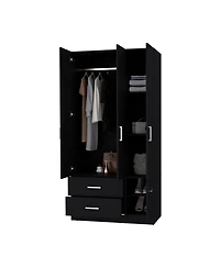 Fm Furniture Douglas Armoire in Melamine, Two Drawers, Hanging Rod And 4 Doors