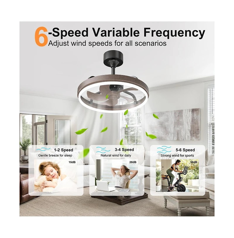 Sofucor 20.5-in Modern Ceiling Fans with Led Lights Remote and App Control Included 5-Blade