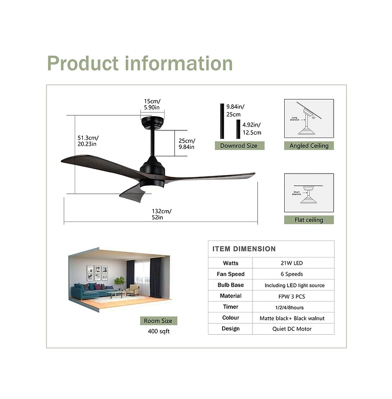 Sofucor 52-in Modern Led Ceiling Fan with Lights and Remote Control Included 3-Blade