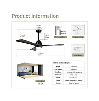 Sofucor 52-in Modern Led Ceiling Fan with Lights and Remote Control Included 3-Blade
