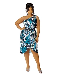 Buxom Couture Plus Butterfly Print One Shoulder Mini Dress