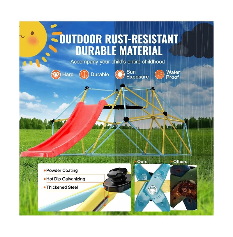 Slickblue Geometric Climbing Dome with Slide, 72" x 96" x 36", For 2-3 Kids, Ages 3-9
