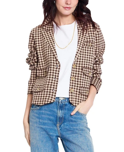 Central Park West Women's Marlo Cropped Houndstooth Jacquard-Knit Blazer