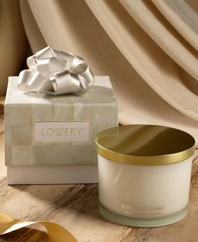 Lovery Deluxe Tea and Sage Candle Gift Set, 3 Wick Aromatherapy Candles