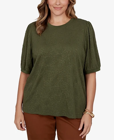 Ruby Rd. Plus Rosette Floral Side-Slit T-Shirt