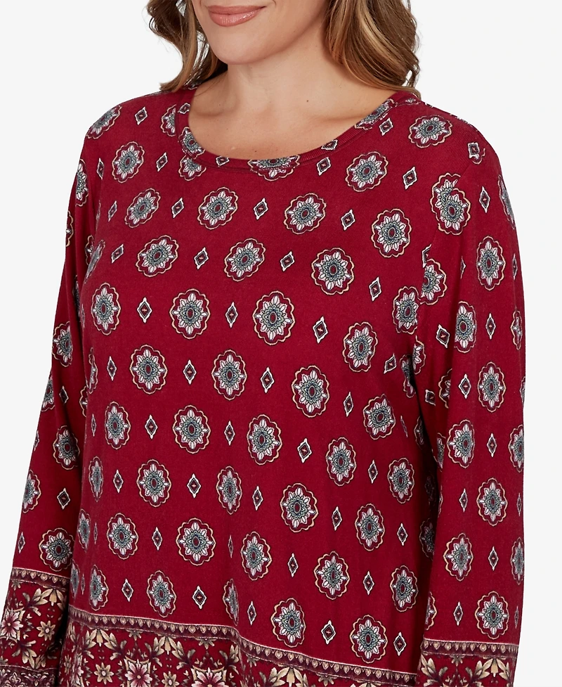 Ruby Rd. Plus Medallion Long-Sleeve Scoop Neck Top
