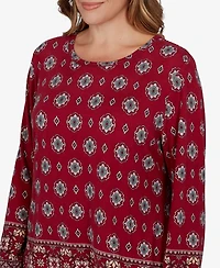 Ruby Rd. Plus Medallion Long-Sleeve Scoop Neck Top