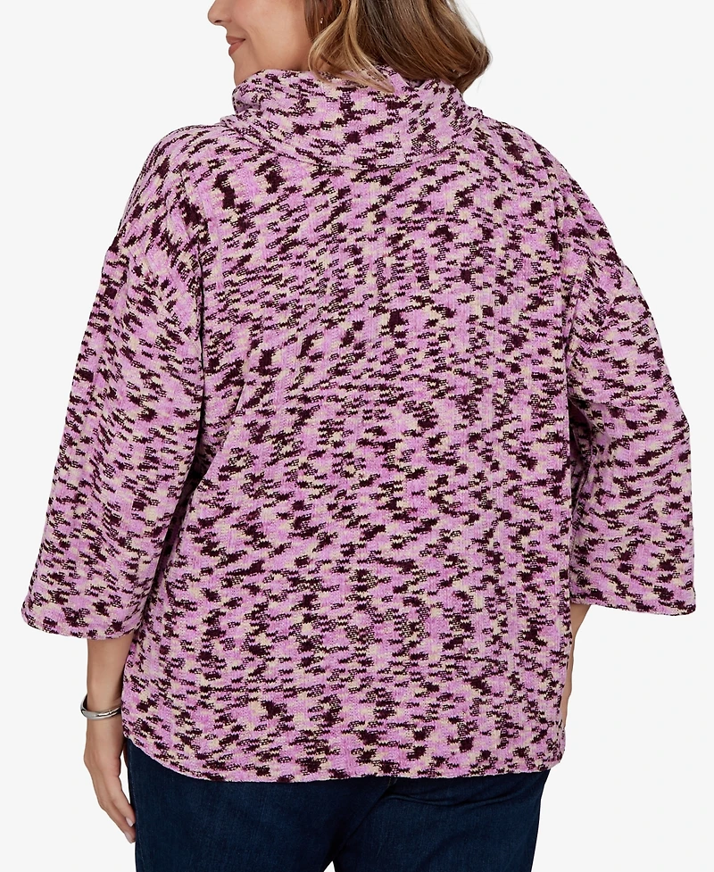 Ruby Rd. Plus Cowl Neck 3/4-Sleeve Spacedye Knit Top