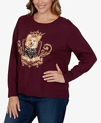 Ruby Rd. Plus Corgi Graphic Long-Sleeve Pullover