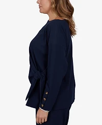 Ruby Rd. Plus Boat-Neck Long-Sleeve Side-Tie Top