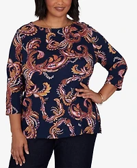 Ruby Rd. Plus Paisley 3/4-Sleeve Boat-Neck T-Shirt