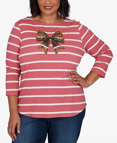 Ruby Rd. Plus Boat Neck 3/4-Sleeve Striped T-Shirt