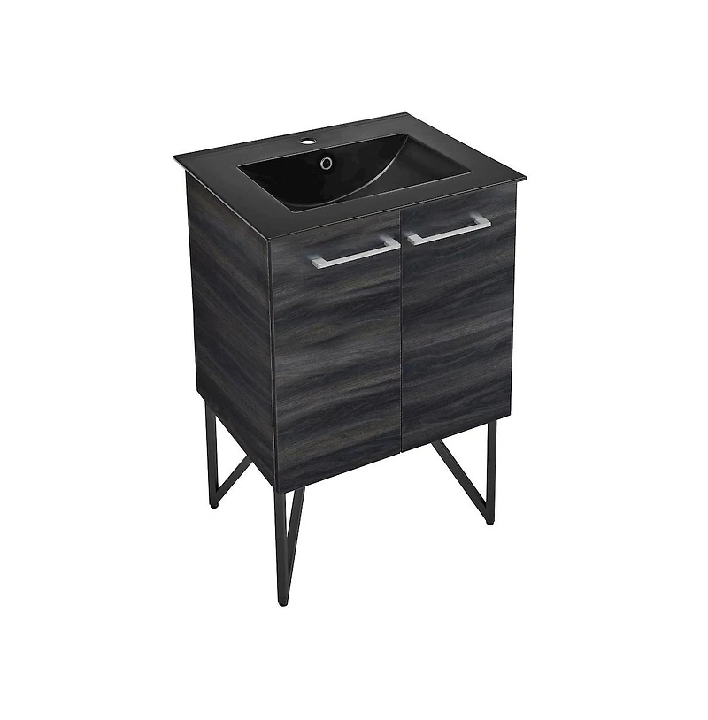 Swiss Madison Annecy 24 in. Black Walnut Bathroom Vanity With Black Ceramic Sink Top