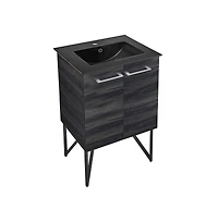 Swiss Madison Annecy 24 in. Black Walnut Bathroom Vanity With Black Ceramic Sink Top