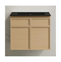 Swiss MadisonSt. Tropez 24" Wall-Mounted Bathroom Vanity in Natural Oak with Black Sink Top