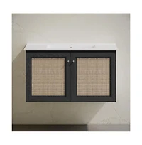 Swiss Madison36" Wall-Mounted Bathroom Vanity in Black Oak with Single Faucet Hole Vanity Top