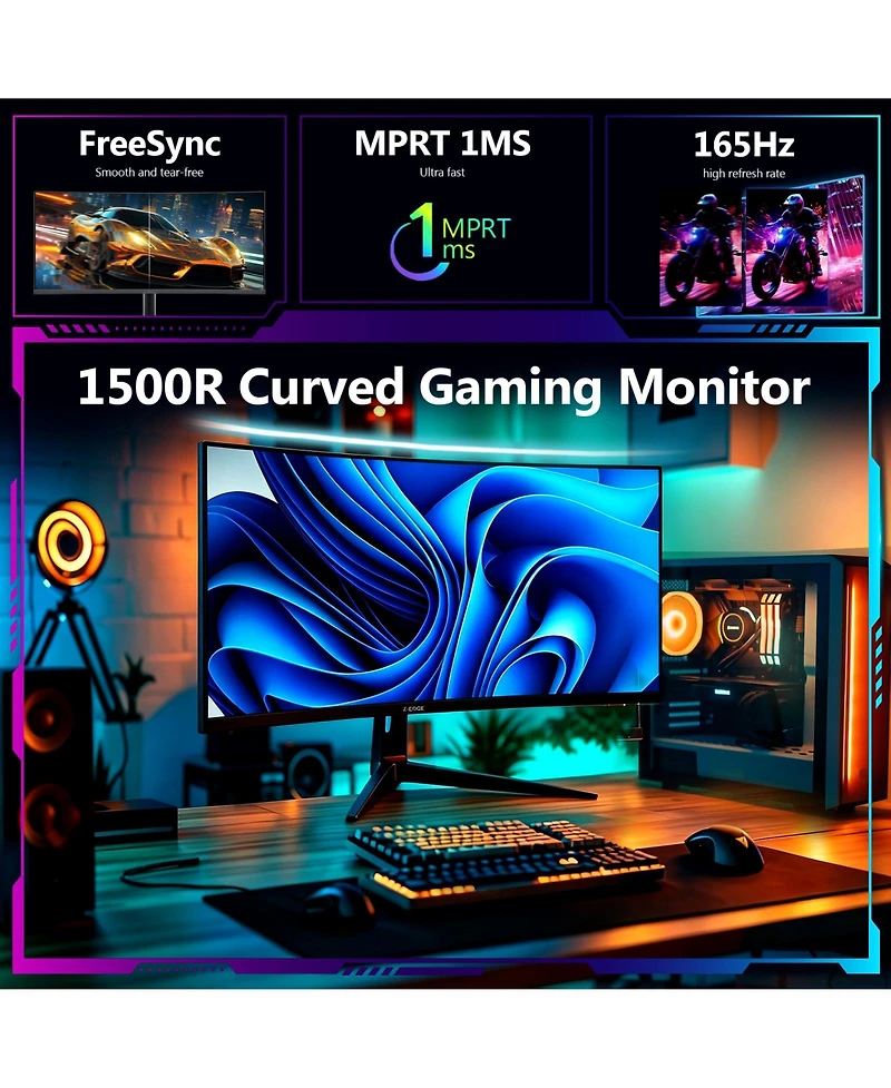 Z-edge UG34I 34" Ips Wqhd 3440x1440 165Hz Curved Gaming Monitor