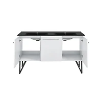 Swiss Madison 60 in. White, Double Basin Bathroom Vanity With Black Artificial Stone Sink Top