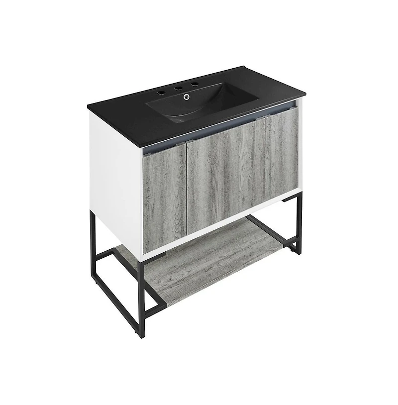 Swiss MadisonMarseille 36 in. Gray Bathroom Vanity With Black, 3-Hole Ceramic Sink Top
