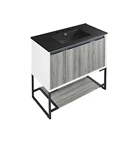 Swiss MadisonMarseille 36 in. Gray Bathroom Vanity With Black, 3-Hole Ceramic Sink Top