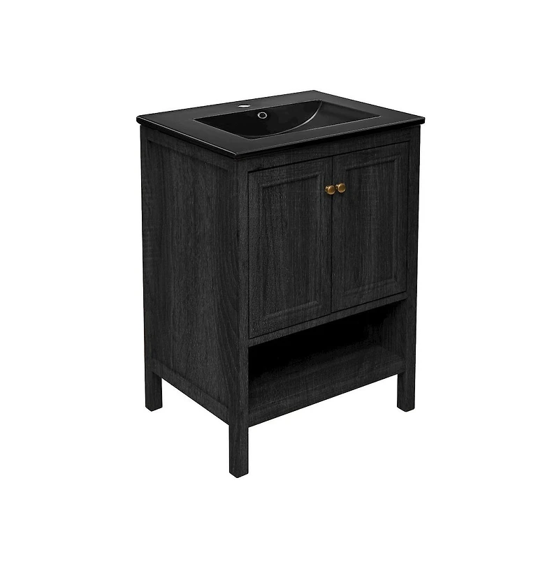 Swiss MadisonChateau 24" Freestanding Bathroom Vanity in Black Oak with Black Sink Top