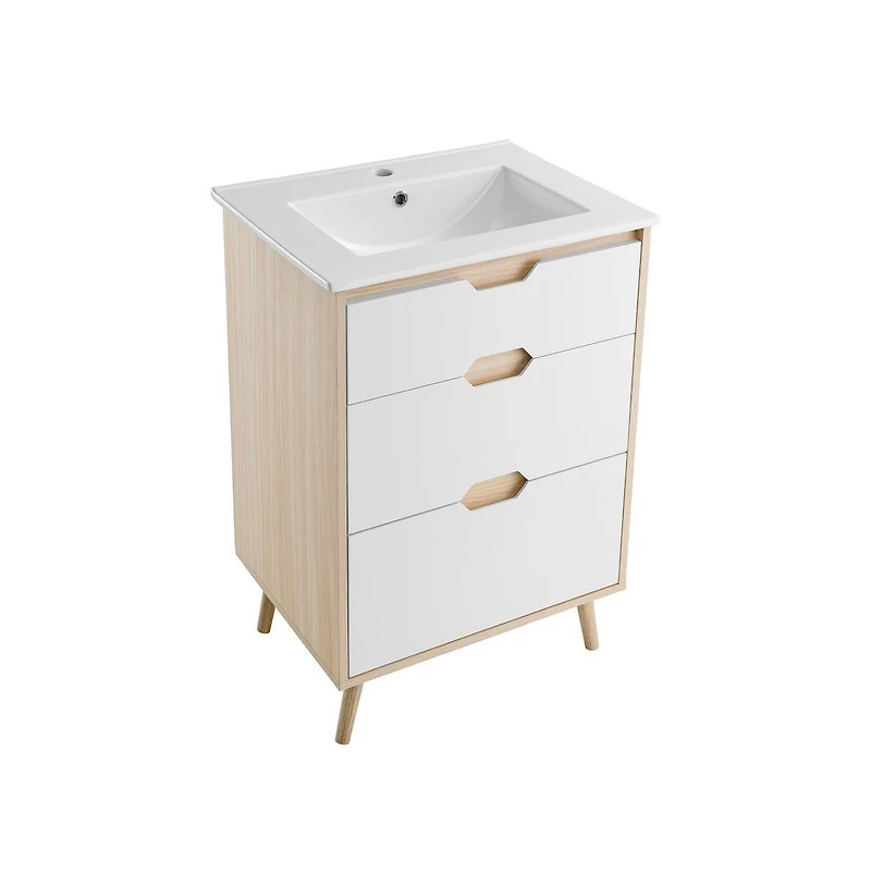 Swiss Madison Brusque 24" Freestanding Bathroom Vanity in Natural Oak with Sink Top