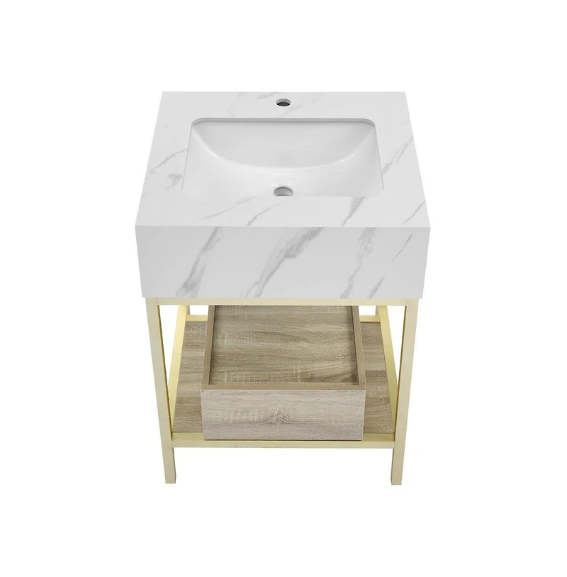 Swiss Madison Beau 24" Open Shelf Natural Oak Frame Freestanding Bathroom Vanity with Sink Top