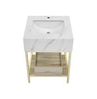 Swiss Madison Beau 24" Open Shelf Natural Oak Frame Freestanding Bathroom Vanity with Sink Top
