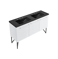 Swiss Madison 60 in. White, Double Basin Bathroom Vanity, Black, 3-Hole Sink Top
